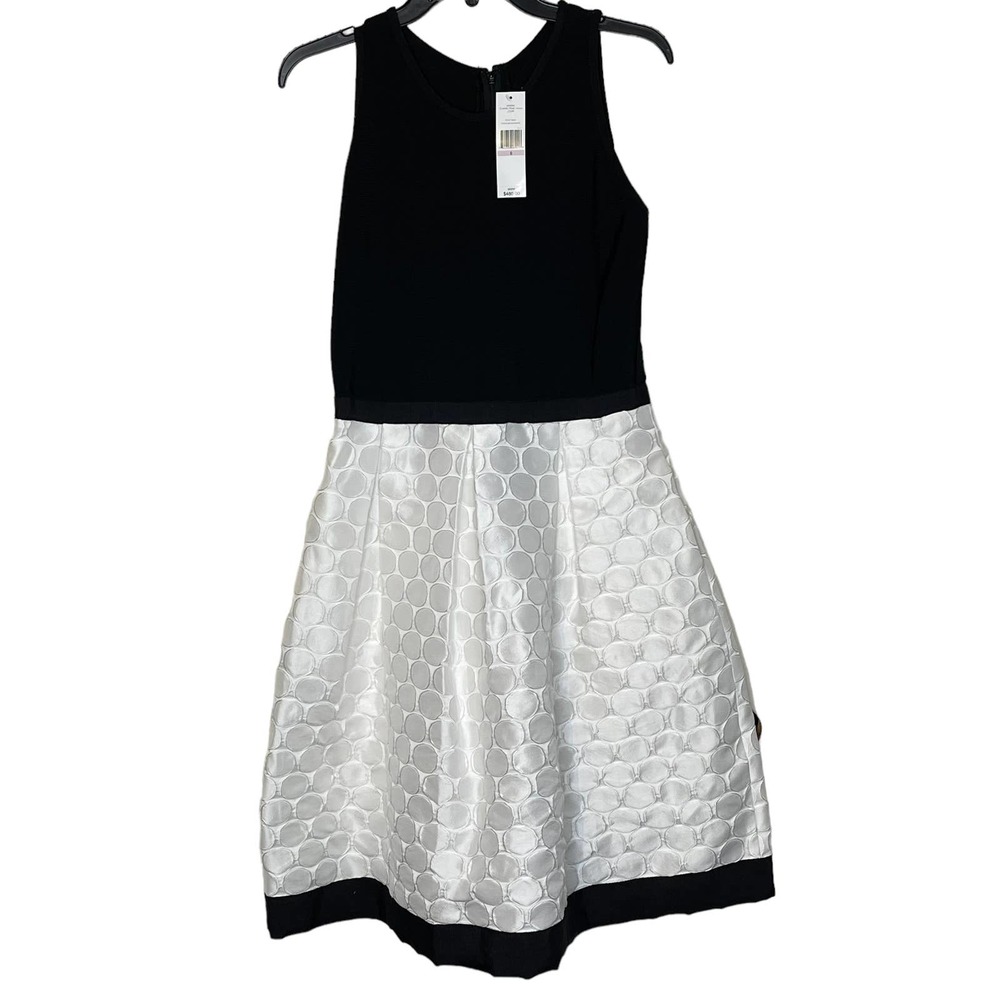 Carmen Marc Valvo Colorblock Fit & Flare Dress White Polka Dot Skirt Women 6 NWT